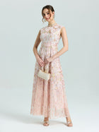 Gold Floral Embroidered Dress - Social Queen