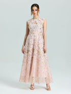 Gold Floral Embroidered Dress - Social Queen