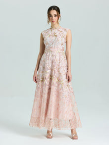 Gold Floral Embroidered Dress - Social Queen
