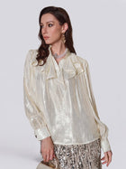 Golden Silk Ribbon Tie Blouse - Social Queen