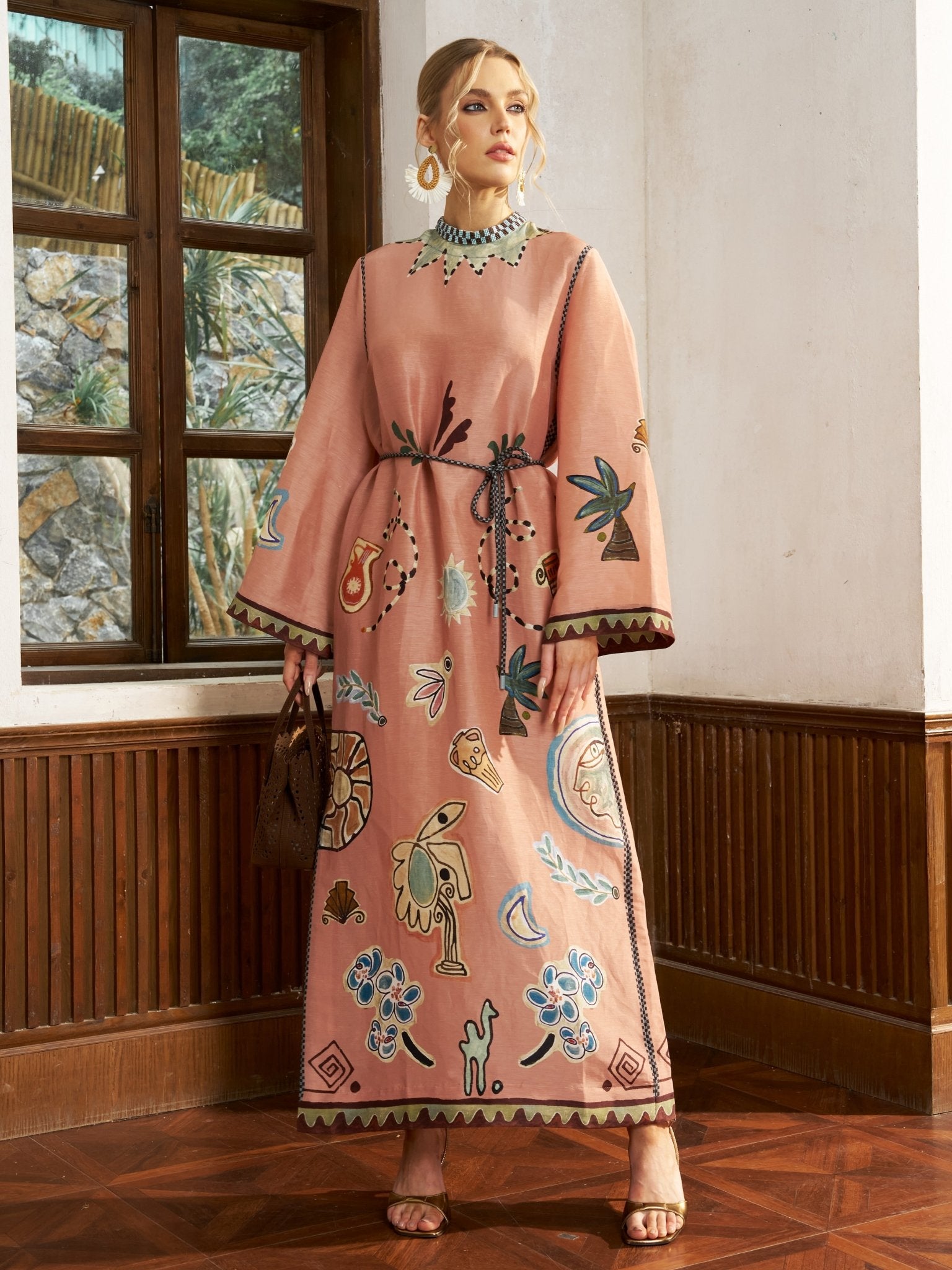 Graffiti Print Linen Robe Dress - Social Queen