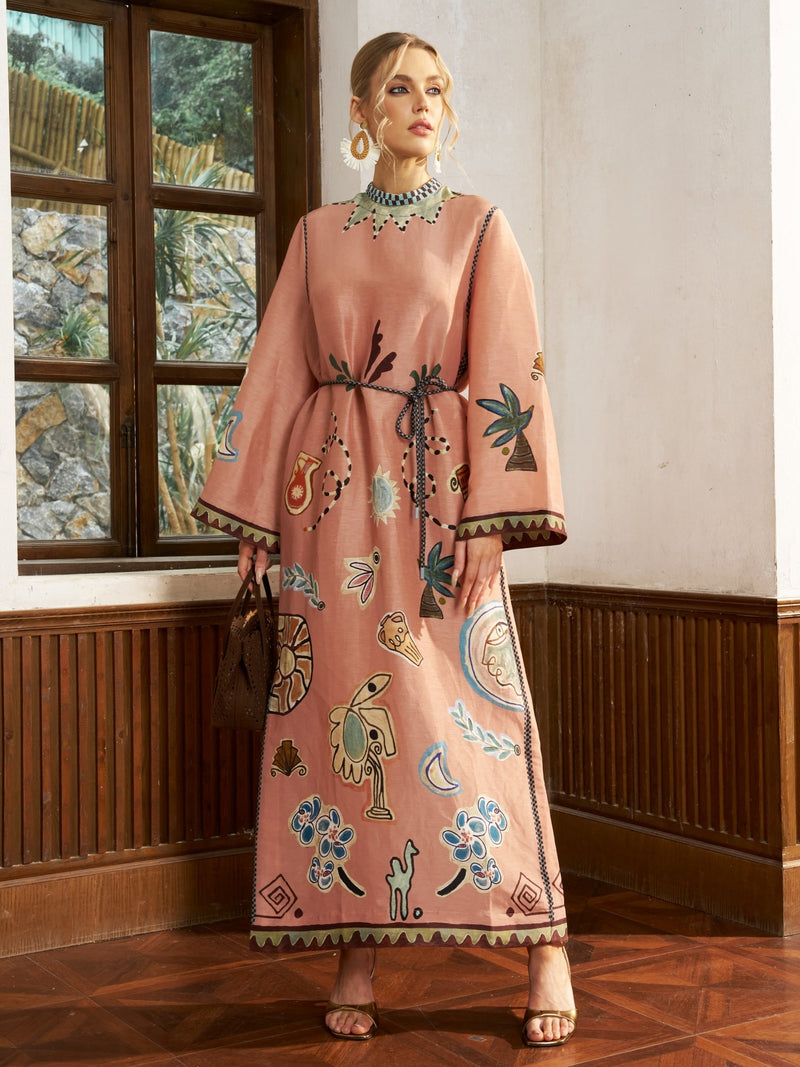 Graffiti Print Linen Robe Dress - Social Queen