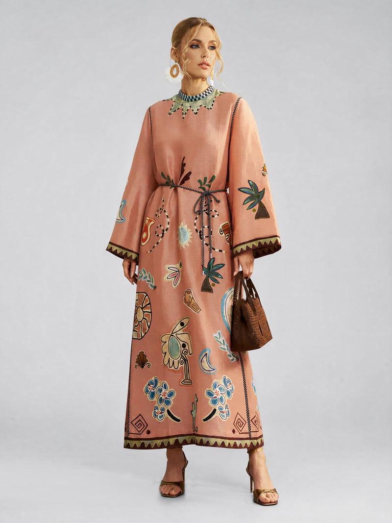 Graffiti Print Linen Robe Dress - Social Queen