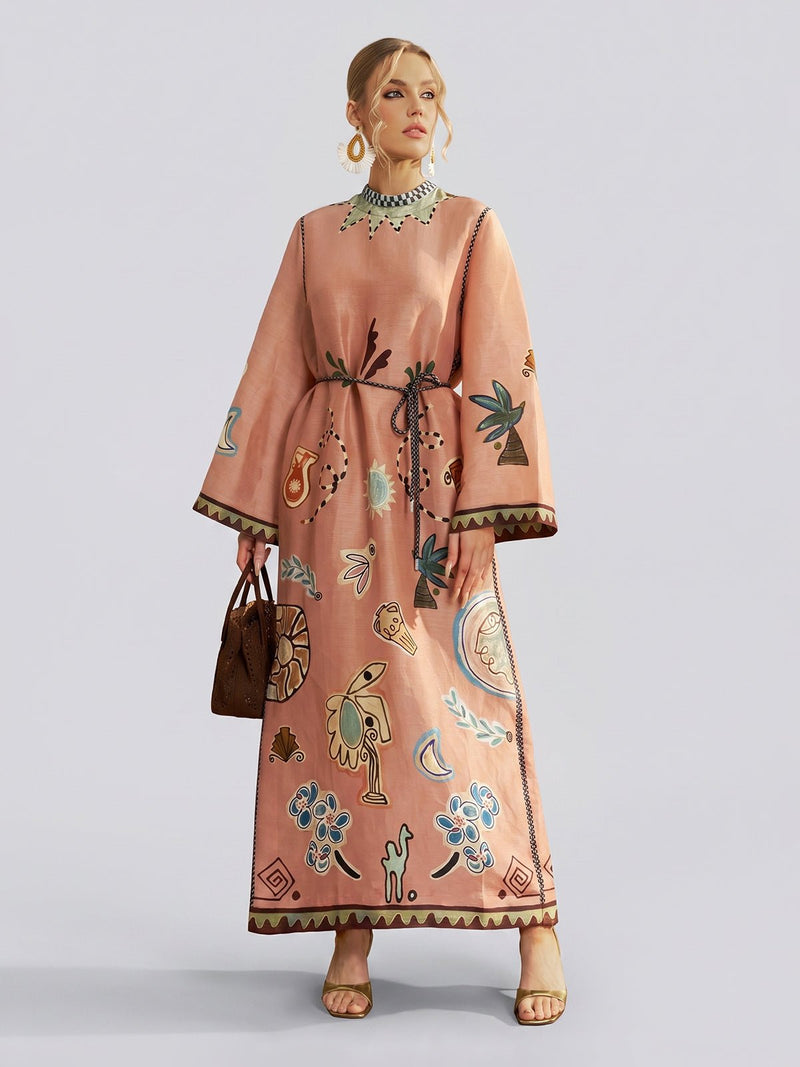 Graffiti Print Linen Robe Dress - Social Queen