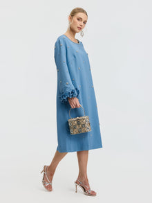 Handcrafted Beaded Floral A-Line Dress - Social Queen