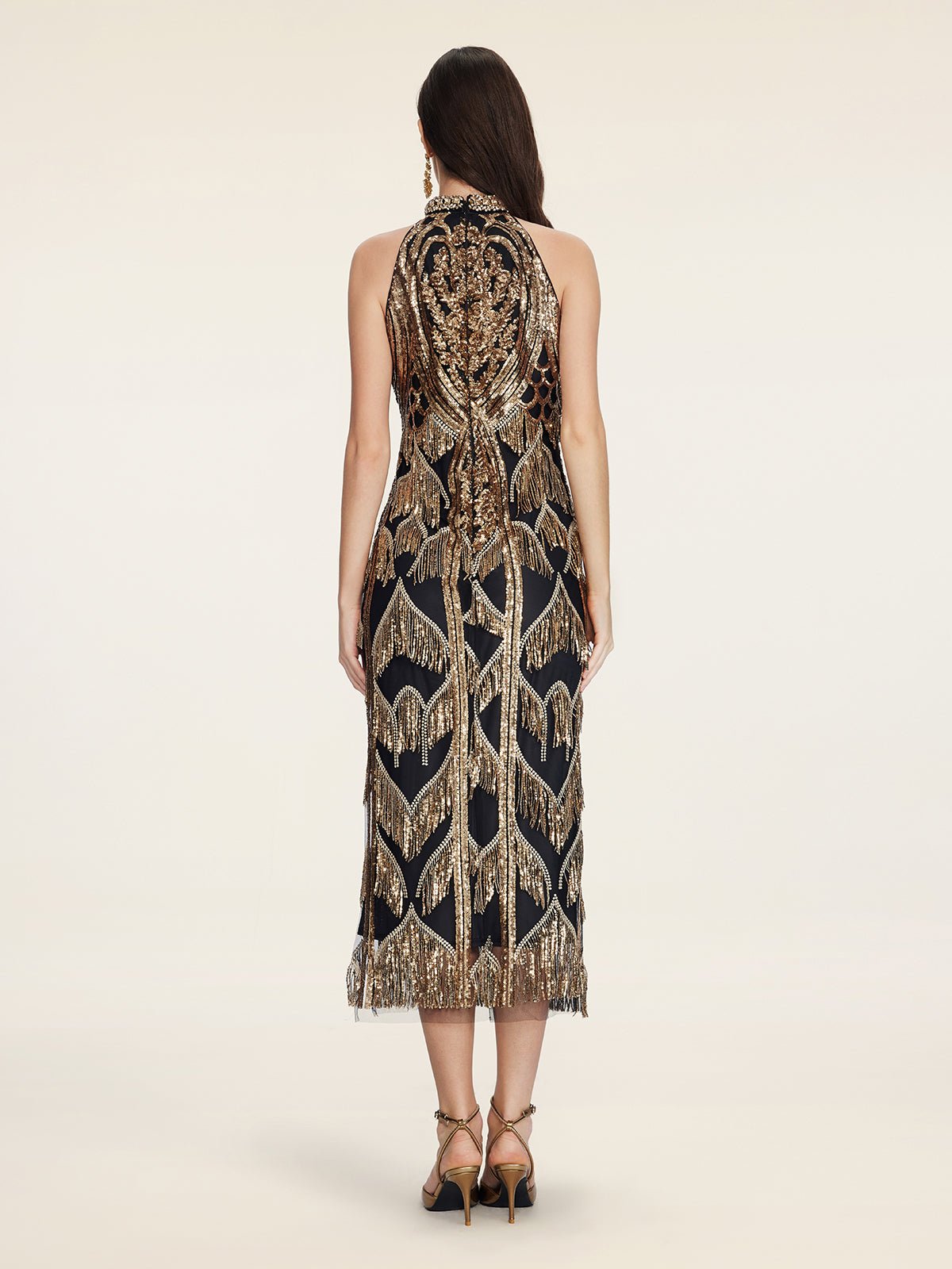 Handcrafted Fringe Sequin Halter Gown | Social Queen Handcrafted Fringe Sequin Halter Gown | Social Queen