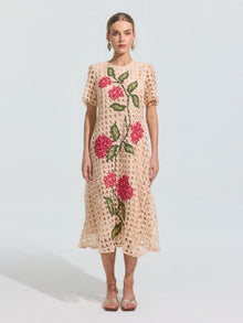 Hydrangea Embroidered Openwork Dress - Social Queen