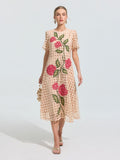 Hydrangea Embroidered Openwork Dress - Social Queen