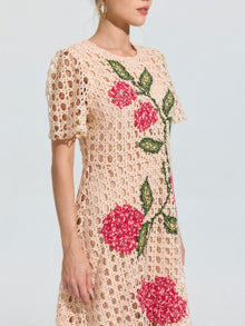 Hydrangea Embroidered Openwork Dress - Social Queen