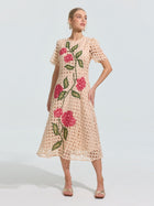 Hydrangea Embroidered Openwork Dress - Social Queen