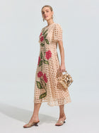 Hydrangea Embroidered Openwork Dress - Social Queen