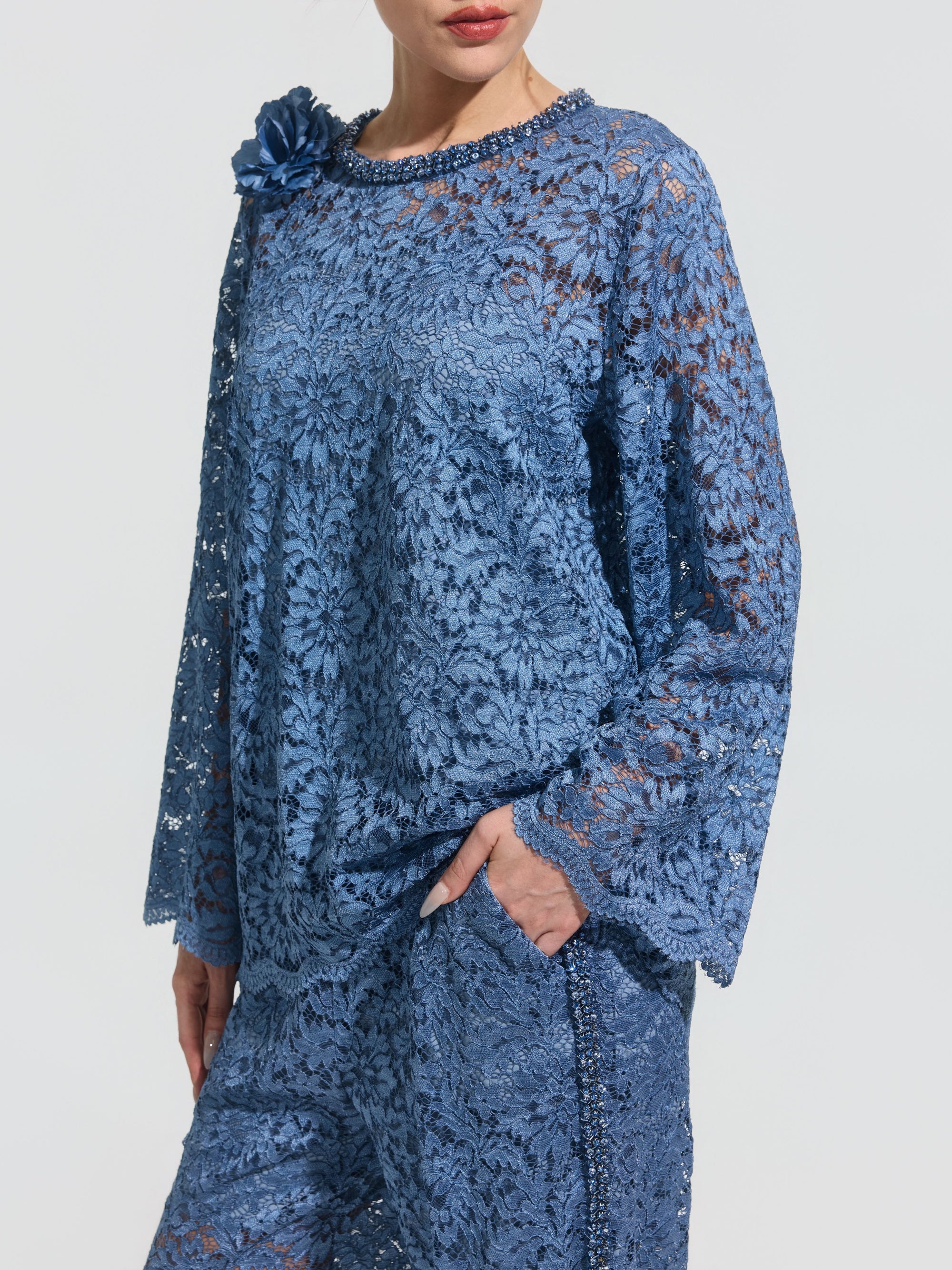 3D Floral Appliqué Cutwork Lace Top