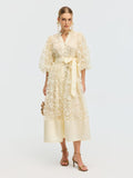 3D Floral Appliqué A-Line Dress