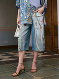 Baroque Pearl-Embellished Denim Shorts