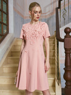 3D Floral Appliqué A-Line Dress