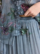 3D Floral Embroidered Silk Skirt