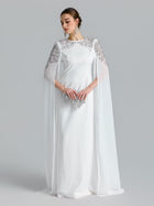 Crystal Cape Sleeve Evening Gown