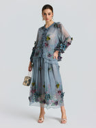 3D Floral Embroidered Silk Blouse