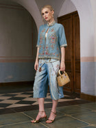 Baroque Pearl-Embellished Denim Shorts