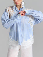 Lace Patchwork Stripe Cotton Shirt