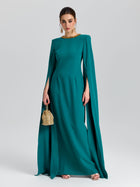 Beaded Cape Sleeve A-Line Gown