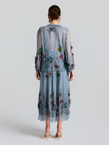 3D Floral Embroidered Silk Skirt