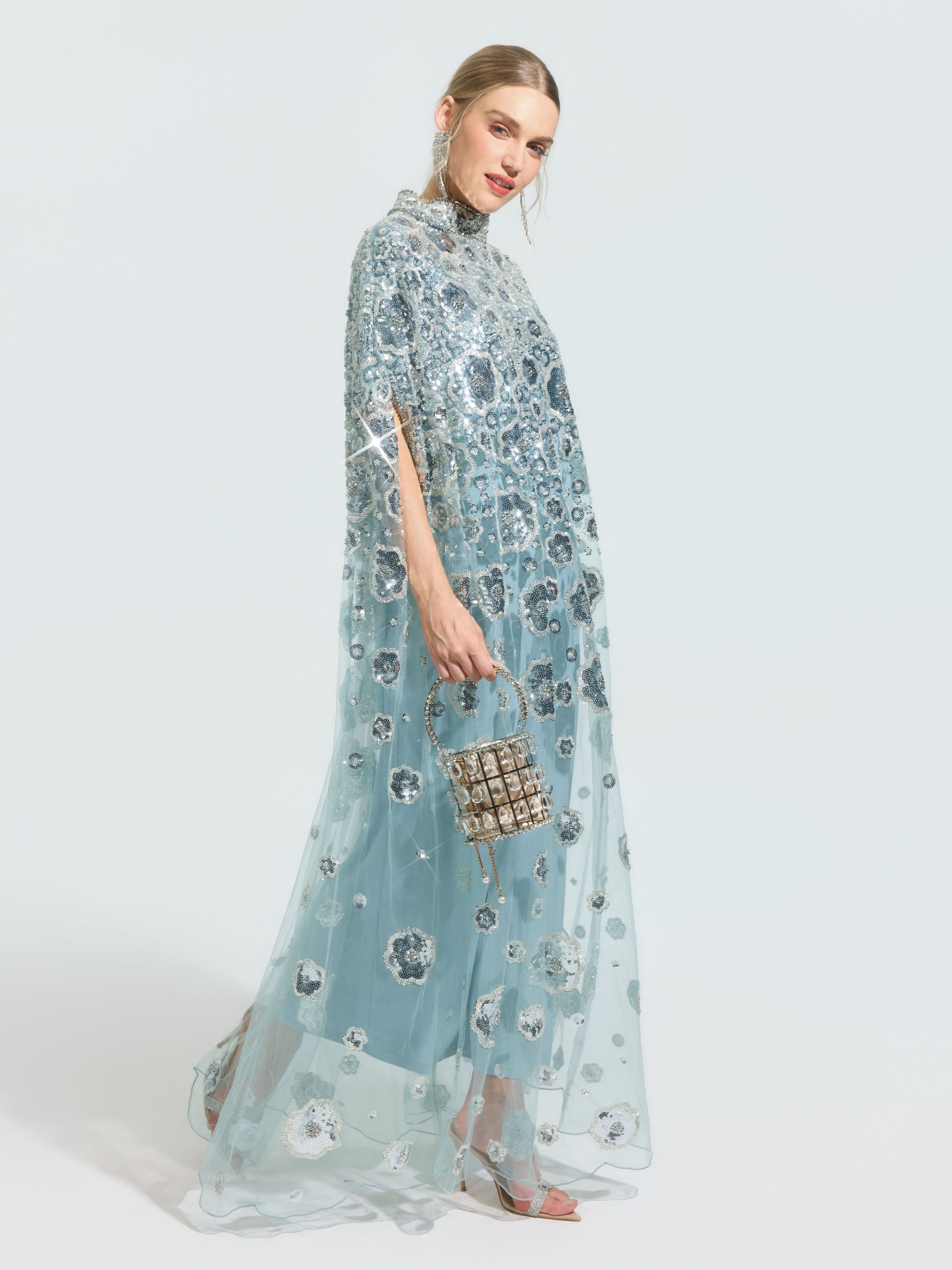 Floral Sequin Cape Dress (Includes Slip Dress)