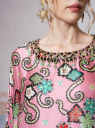 Beaded Printed Silk Kaftan Dress