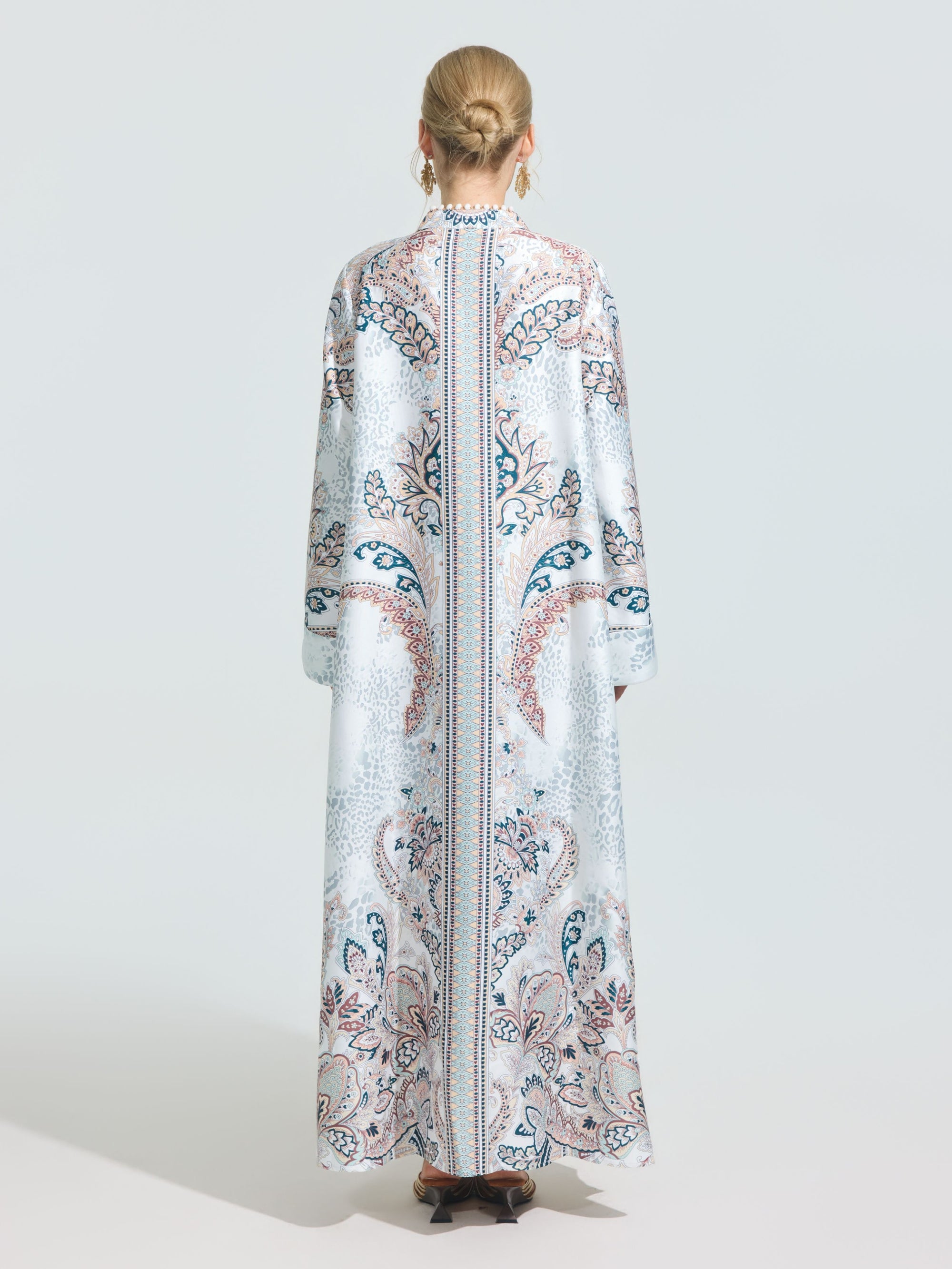 Paisley Print Satin Robe Dress