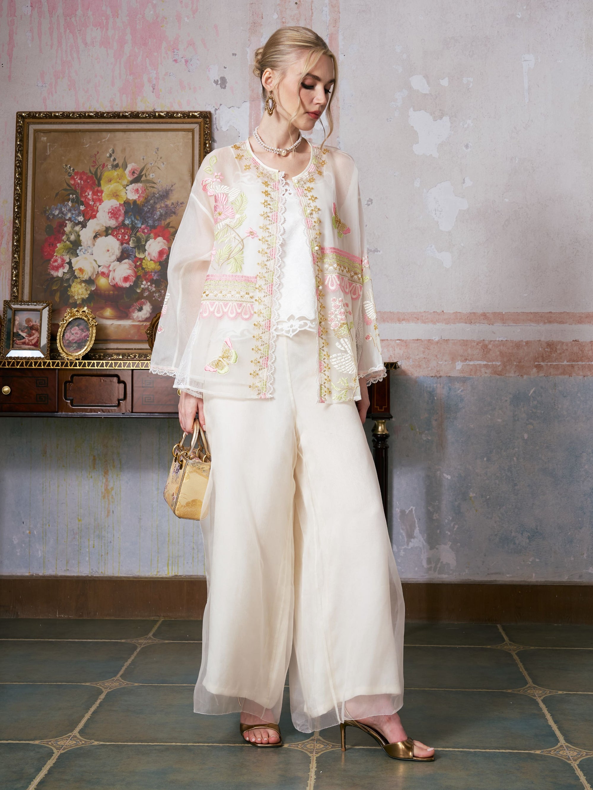 Floral Embroidered Mulberry Silk Jacket