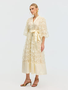 3D Floral Appliqué A-Line Dress