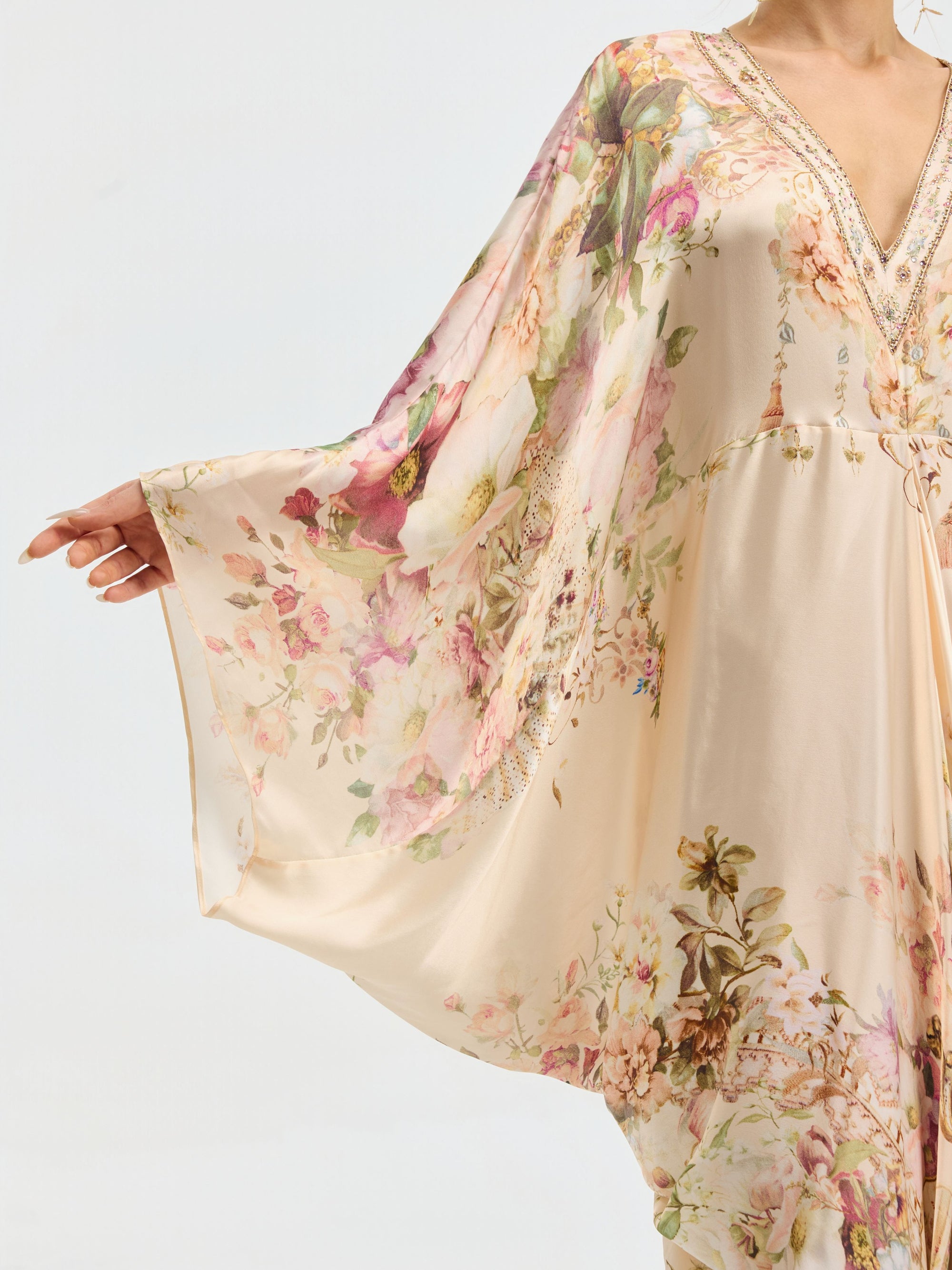 Floral Print Mulberry Silk Robe Dress