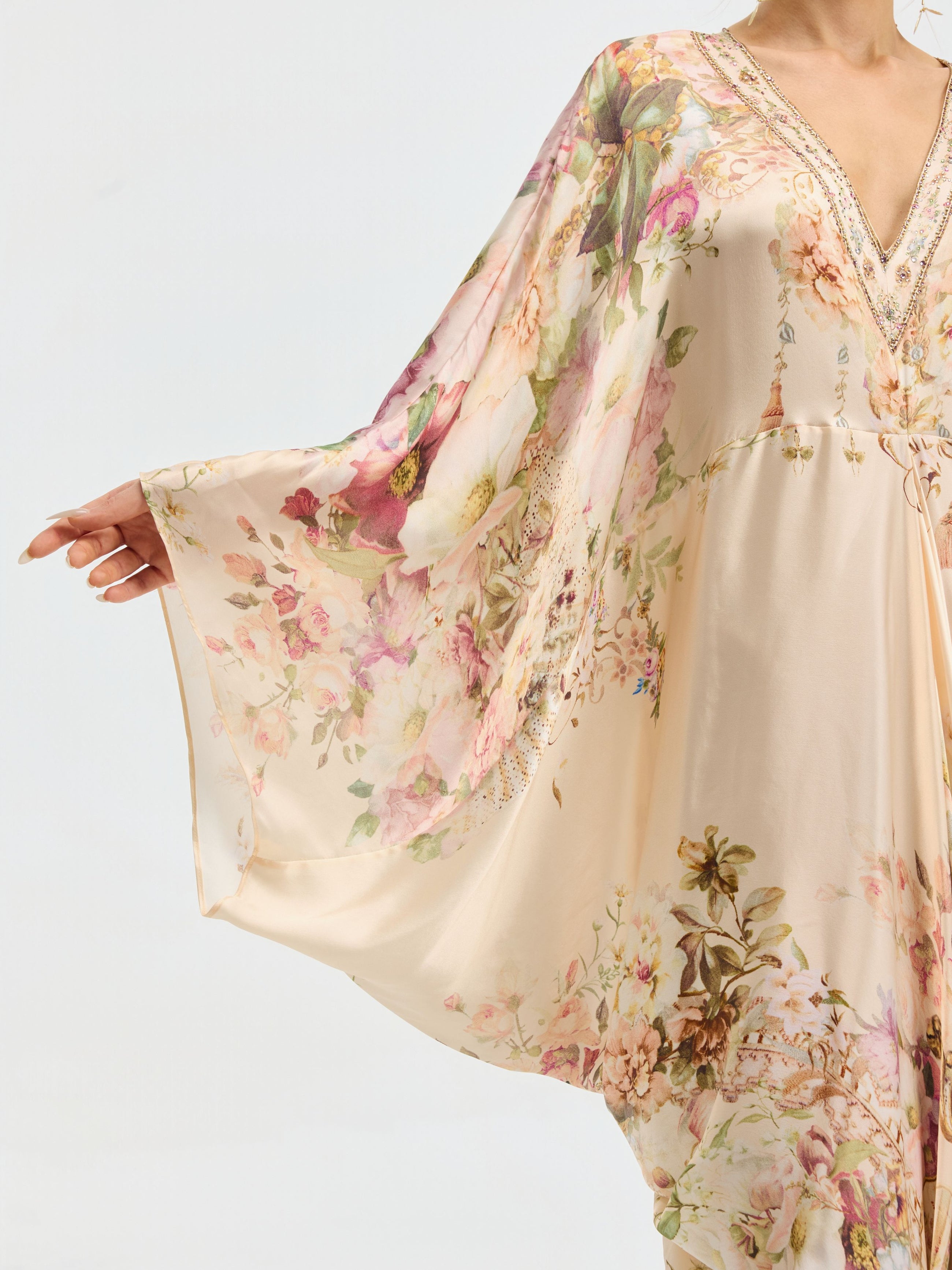 Floral Print Mulberry Silk Robe Dress