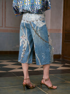 Baroque Pearl-Embellished Denim Shorts