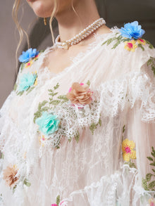 3D Floral Appliqué Mulberry Silk Blouse