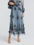 3D Floral Embroidered Silk Skirt