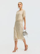 Crystal Beaded Fringe Midi Skirt