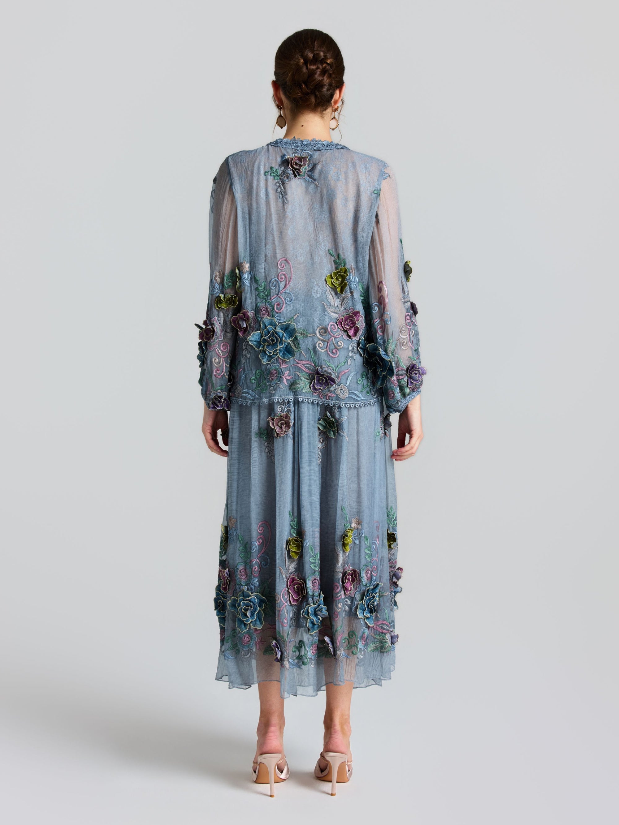 3D Floral Embroidered Silk Blouse