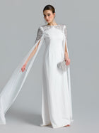Crystal Cape Sleeve Evening Gown