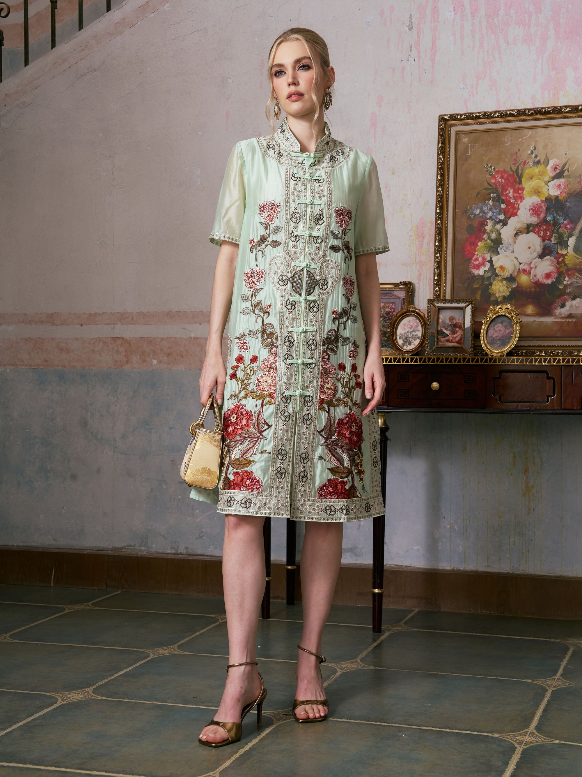 Floral Embroidered Tencel Shirt Dress