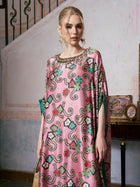 Beaded Printed Silk Kaftan Dress