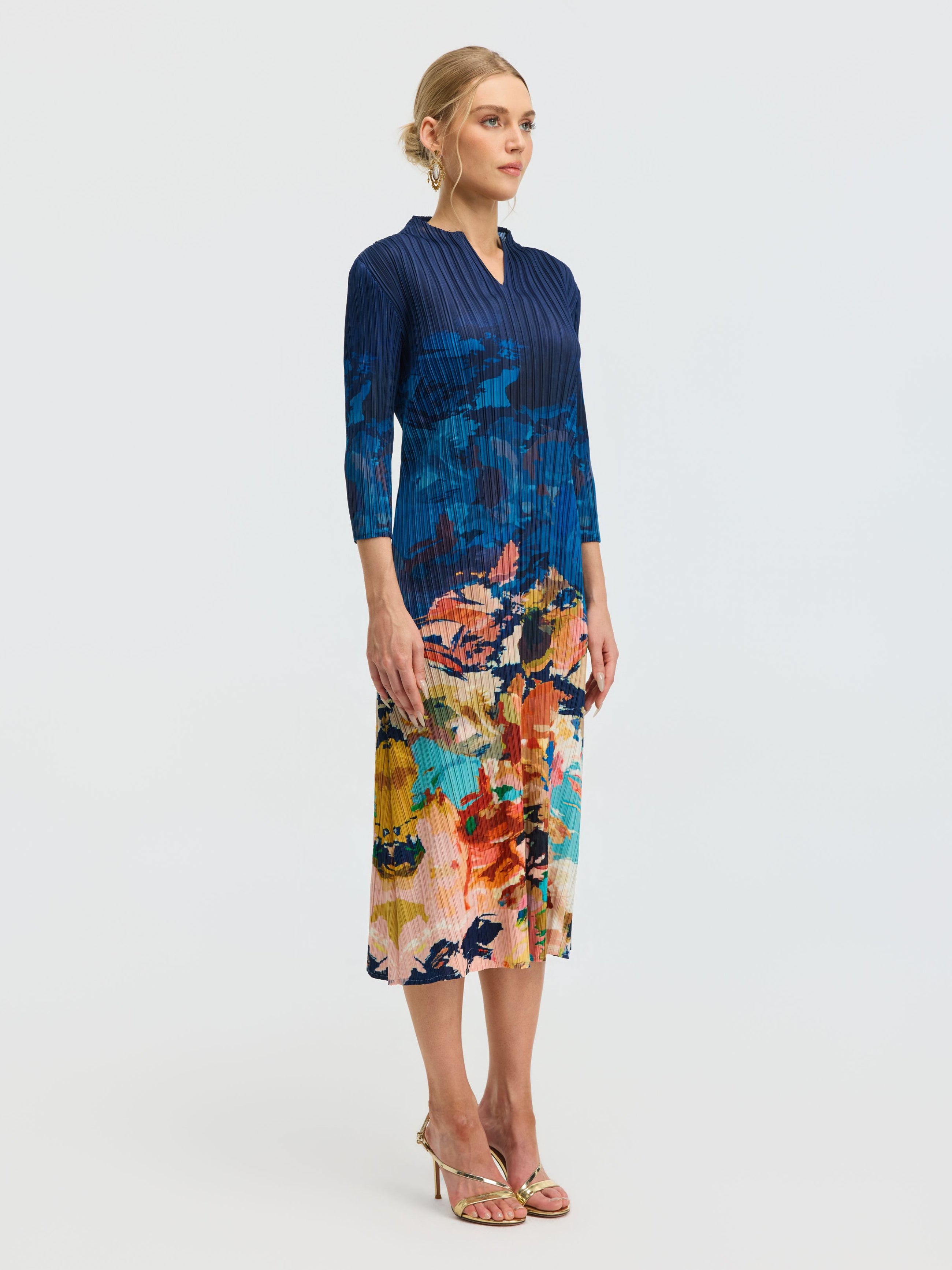 Painted Floral Pleated Dress
