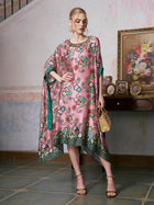 Beaded Printed Silk Kaftan Dress