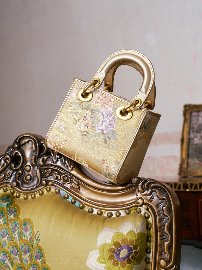 Floral Brocade Leather Top Handle Bag