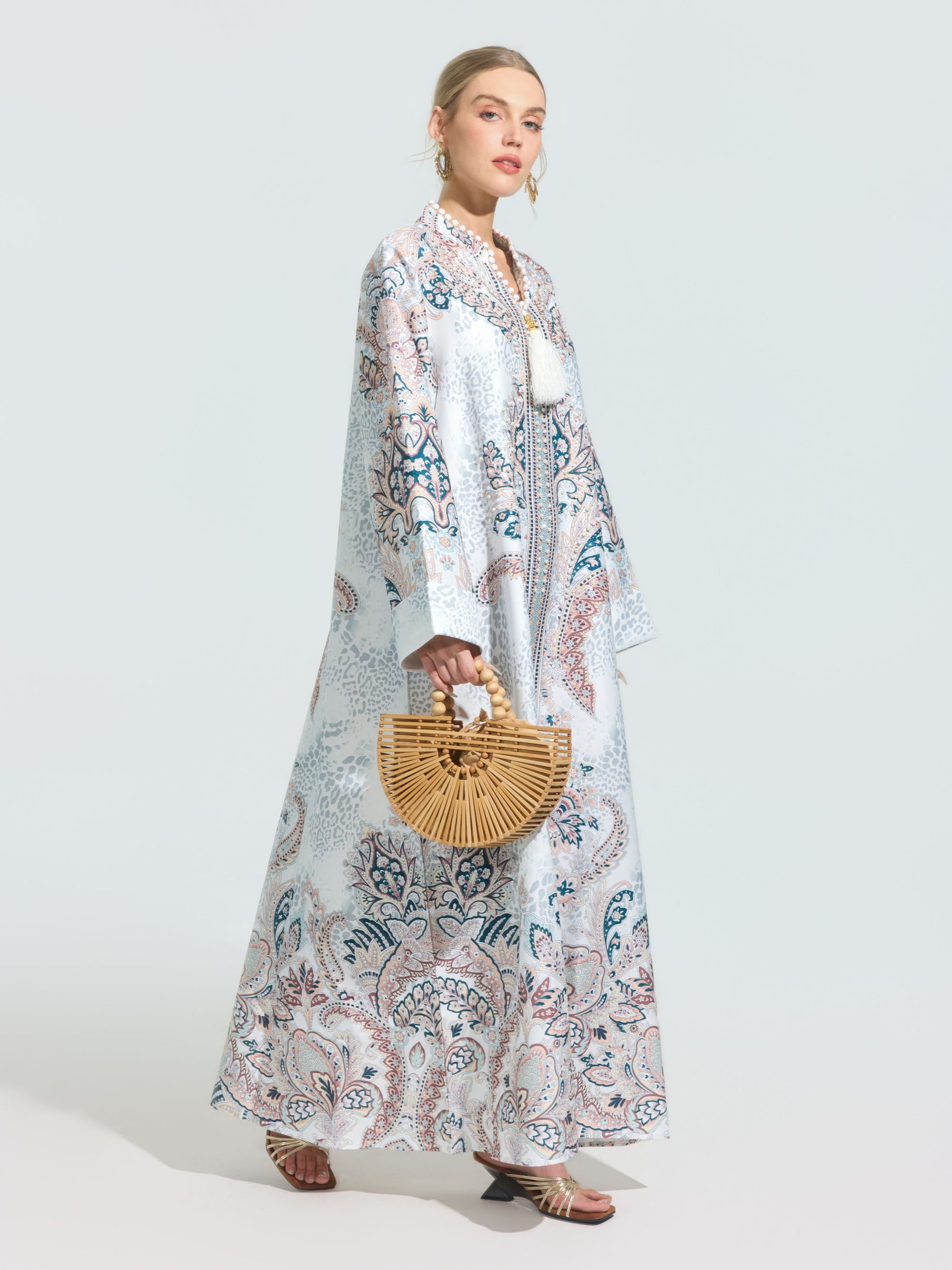 Paisley Print Satin Robe Dress
