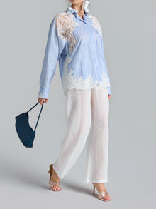 Lace Patchwork Stripe Cotton Shirt