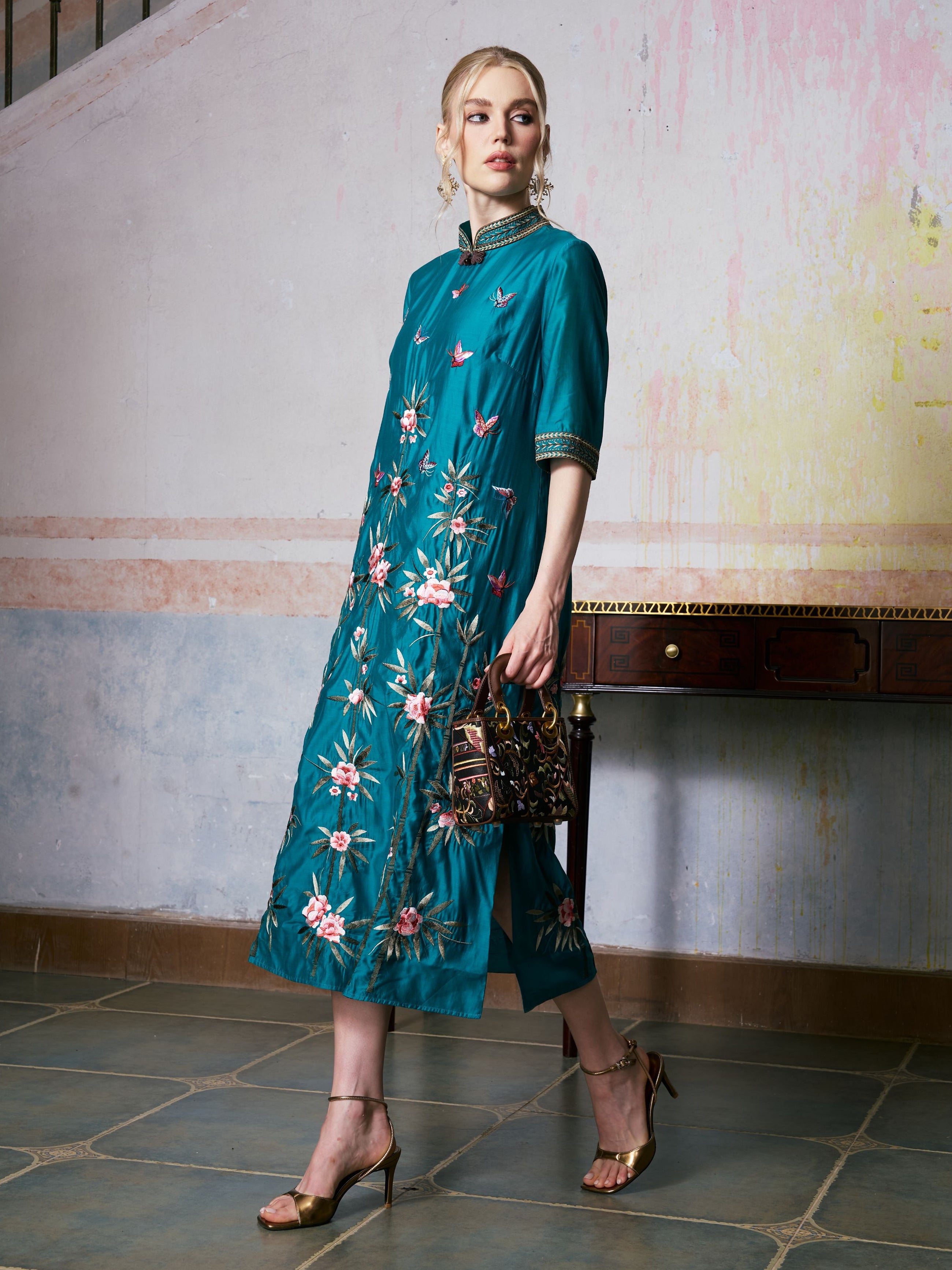 Botanical Embroidered Tencel Dress