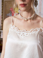Embroidered Trim Satin Cami Top