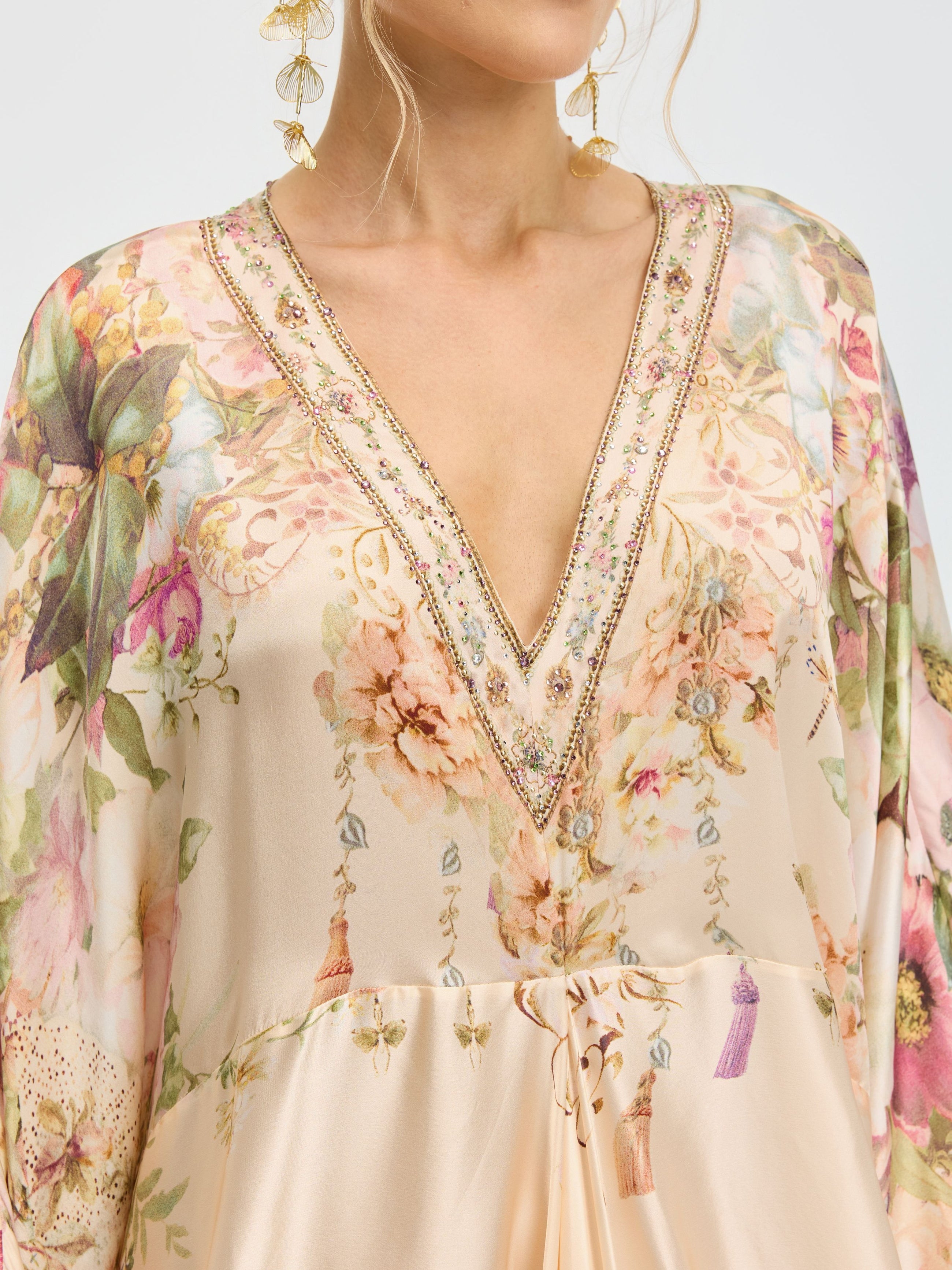 Floral Print Mulberry Silk Robe Dress