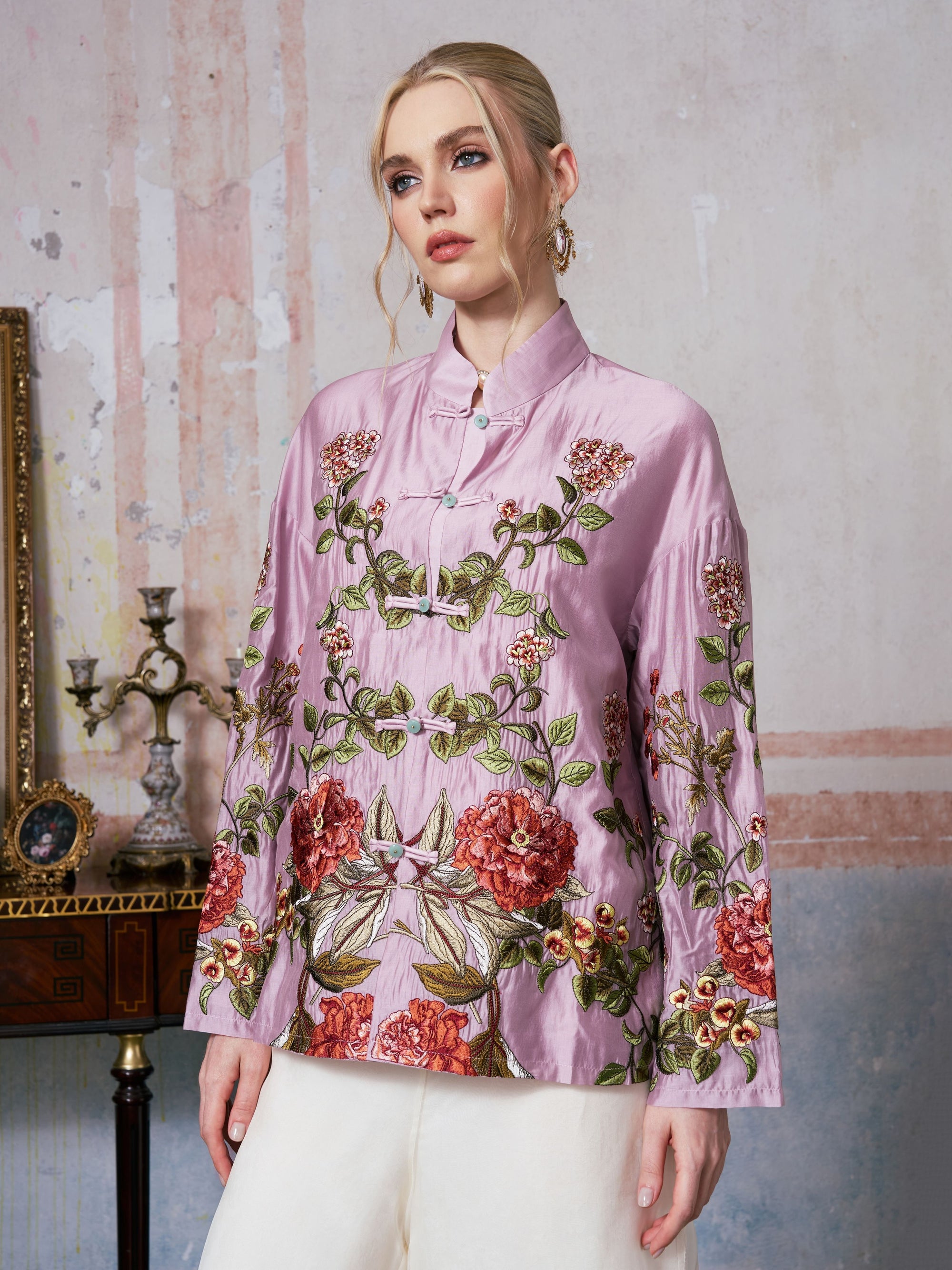 Floral Embroidered Tencel Jacket